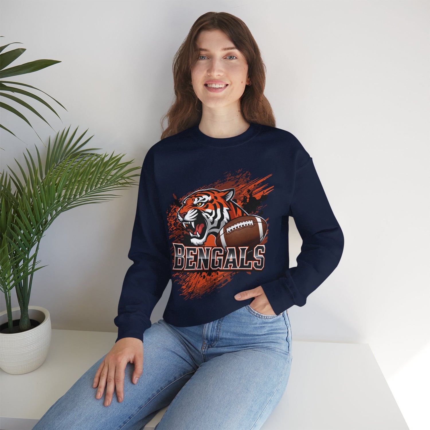 Bengals Football Fierce Tiger Bengal Cincinnati Crewneck Sweatshirt - Bold Printed Tees