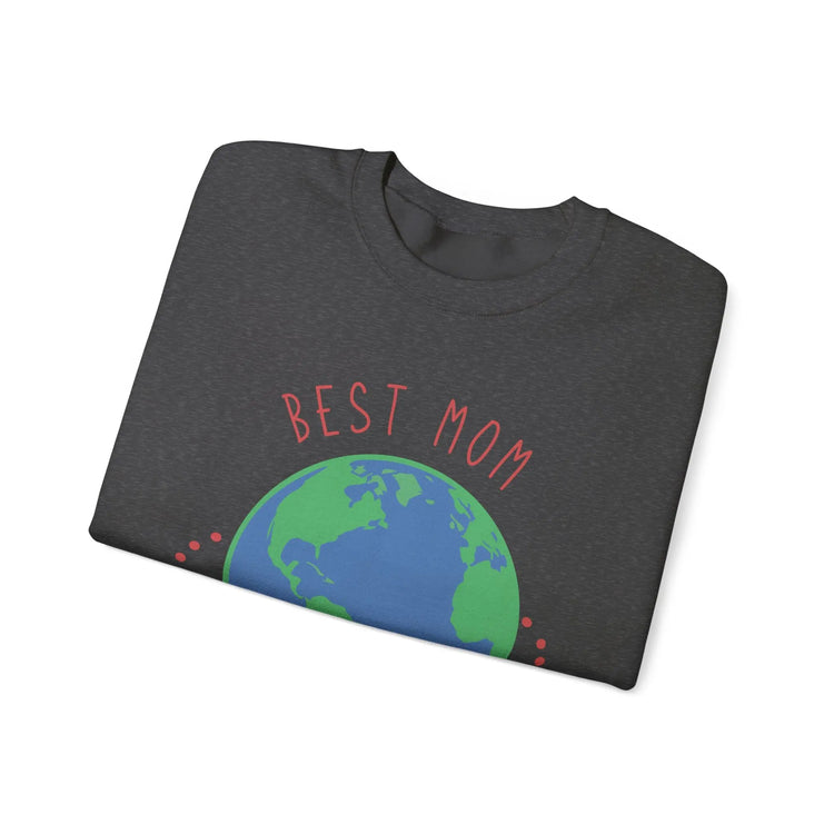 Best Mom in the World Crewneck Sweatshirt Cozy Mother’s Gift, Heartfelt Globe Design - Bold Printed Tees