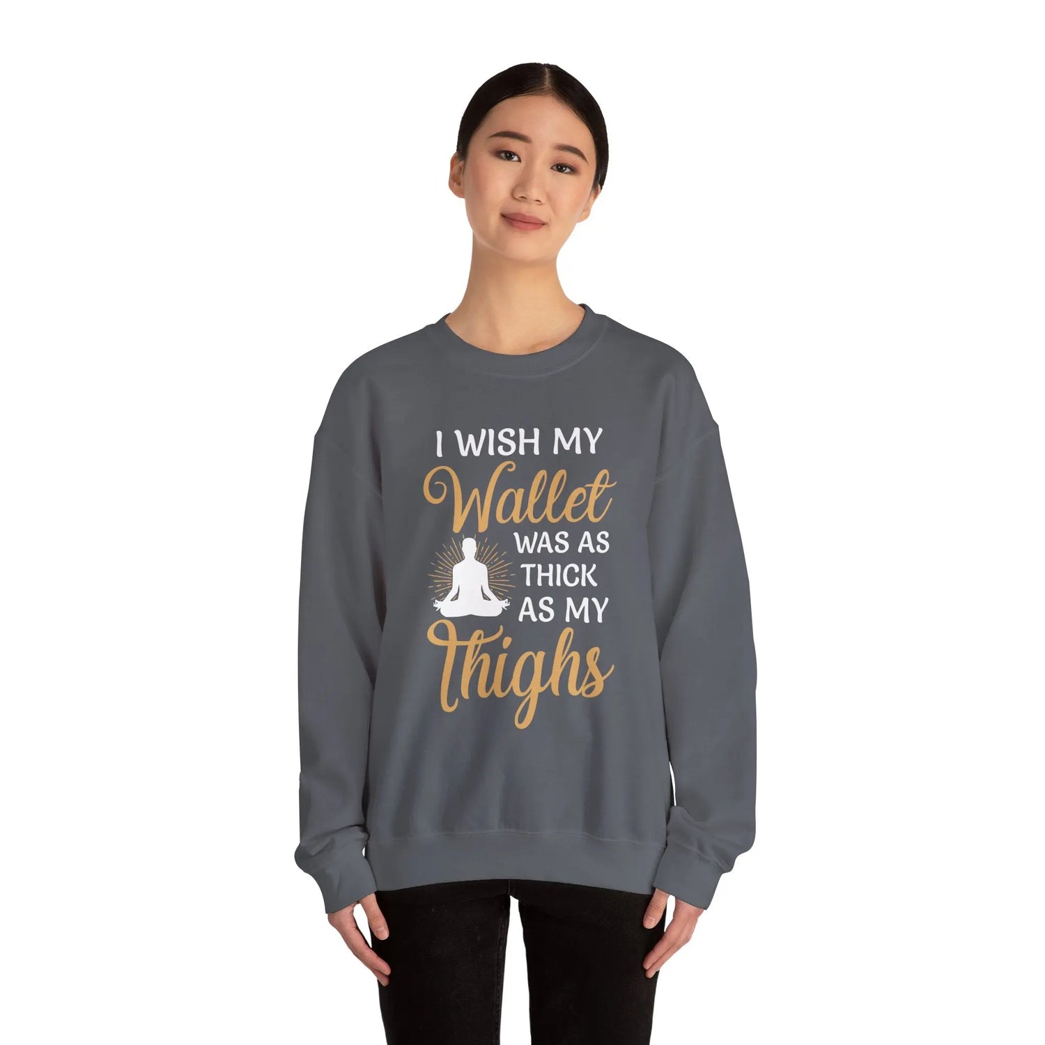 Funny Thick Thighs Wallet Sweatshirt Cozy Unisex Crewneck, Humor Gift for Women & Friends - Bold Printed Tees