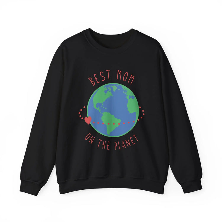 Best Mom in the World Crewneck Sweatshirt Cozy Mother’s Gift, Heartfelt Globe Design - Bold Printed Tees