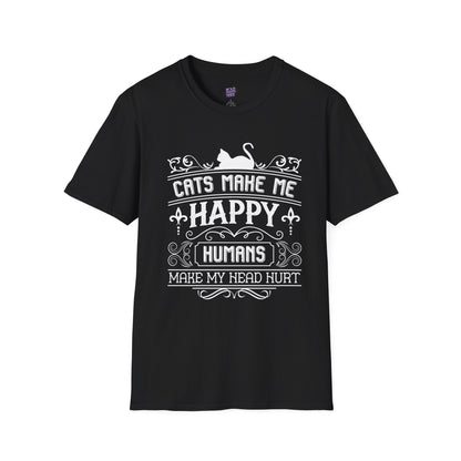 Cats Make Me Happy T-Shirt – Funny Cat Lover Tee, Gift for Cat Owners, Humorous Unisex Graphic Shirt