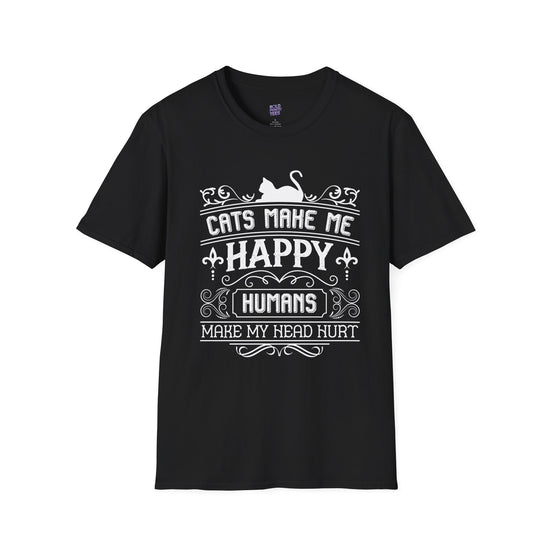 Cats Make Me Happy T-Shirt – Funny Cat Lover Tee, Gift for Cat Owners, Humorous Unisex Graphic Shirt