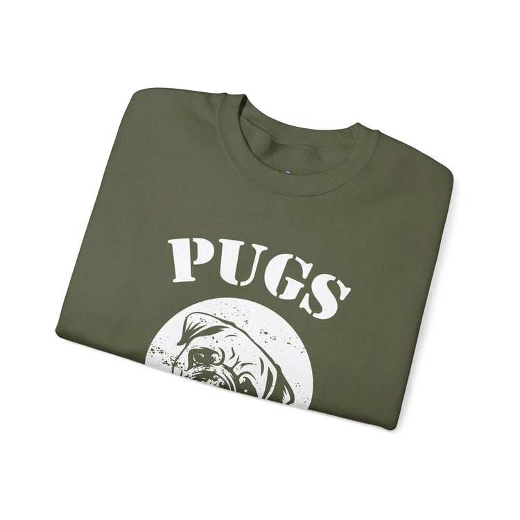 Pugs Not Drugs Sweatshirt Funny Dog Lover Crewneck, Cute Pug Graphic Pullover, Unisex Heavy Blend Sweater - Bold Printed Tees