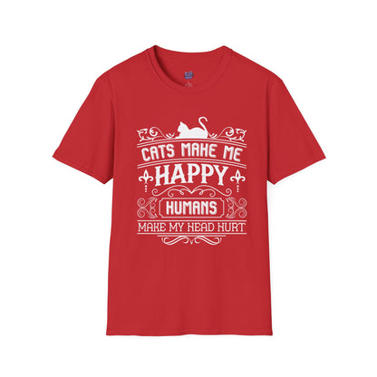Cats Make Me Happy T-Shirt – Funny Cat Lover Tee, Gift for Cat Owners, Humorous Unisex Graphic Shirt