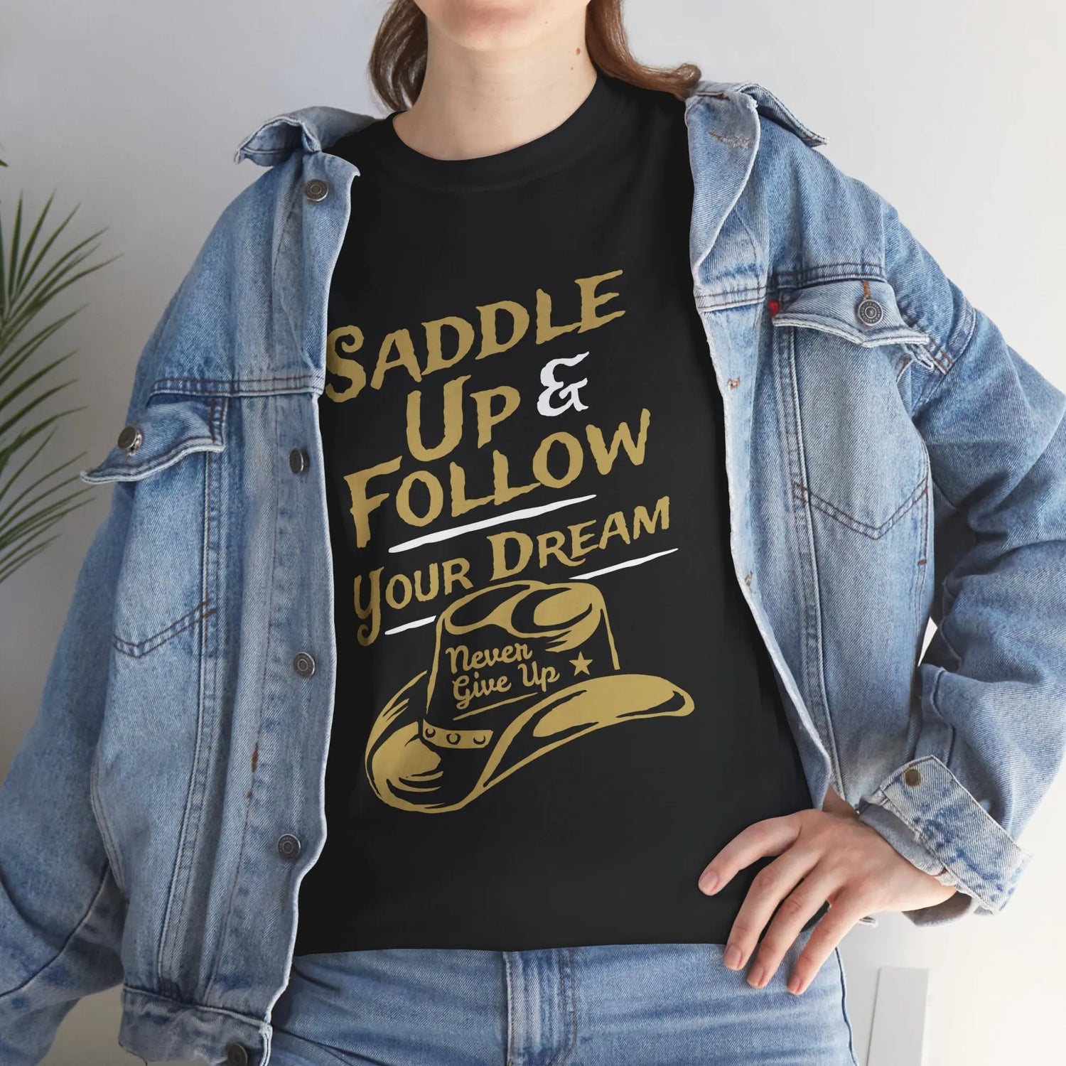 Saddle Up and Follow Your Dream Cowboy Graphic Tee | Inspirational T-Shirt - Bold Printed Tees
