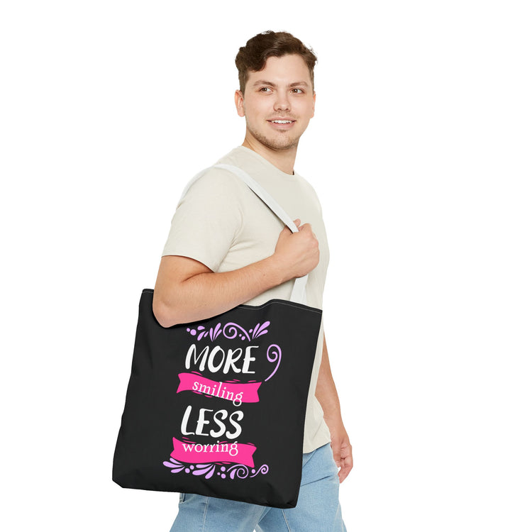 More Smiling Less Worrying Tote Bag - Bold Printed Tees