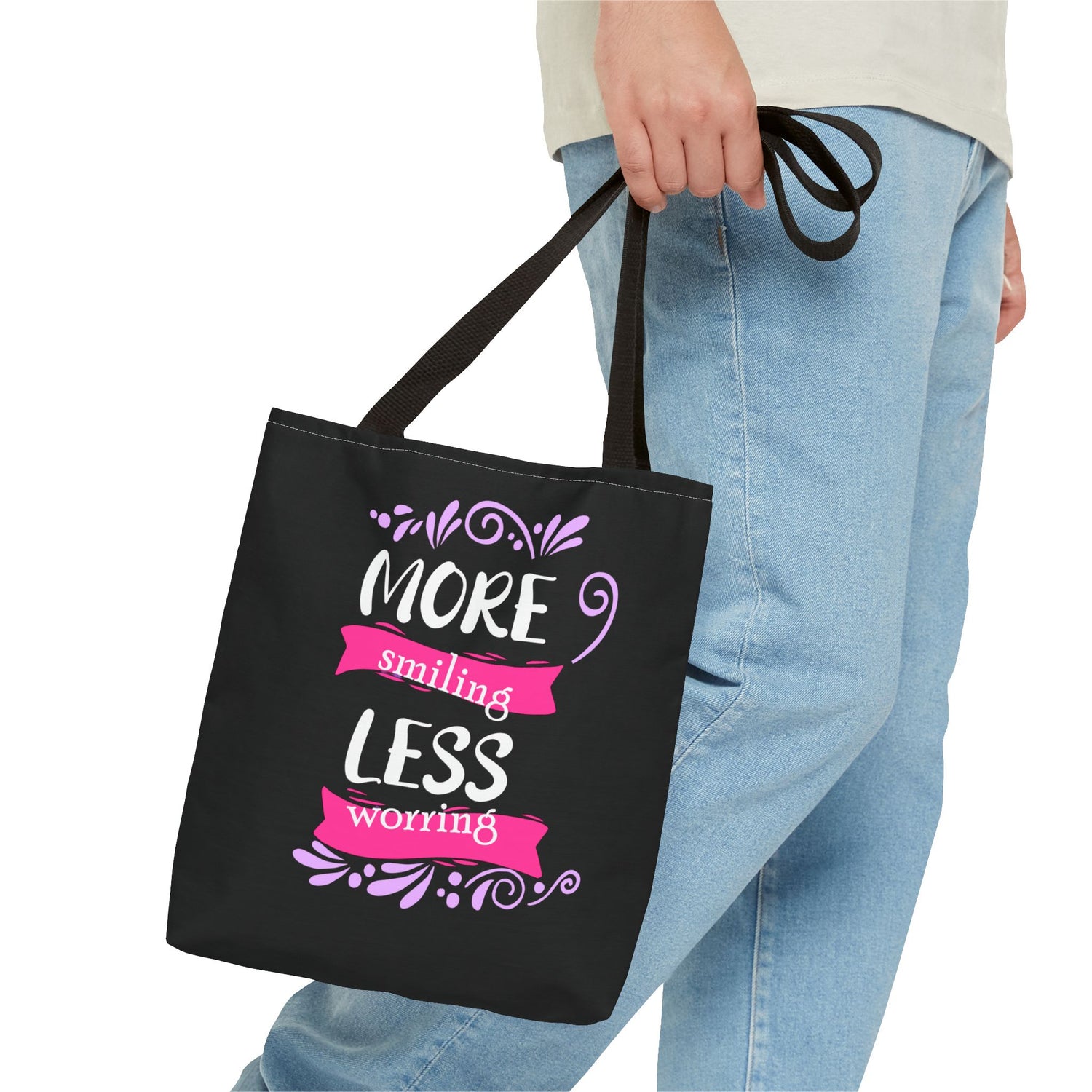 More Smiling Less Worrying Tote Bag - Bold Printed Tees