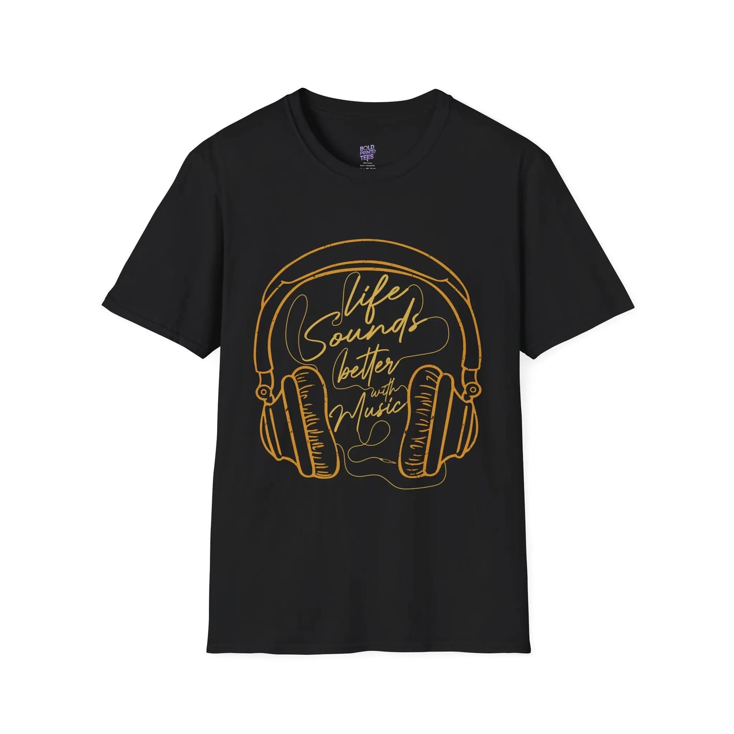Life Sounds Better With Music Headphones Graphic Tee - Bold Printed Tees