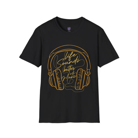 Life Sounds Better With Music Headphones Graphic Tee - Bold Printed Tees