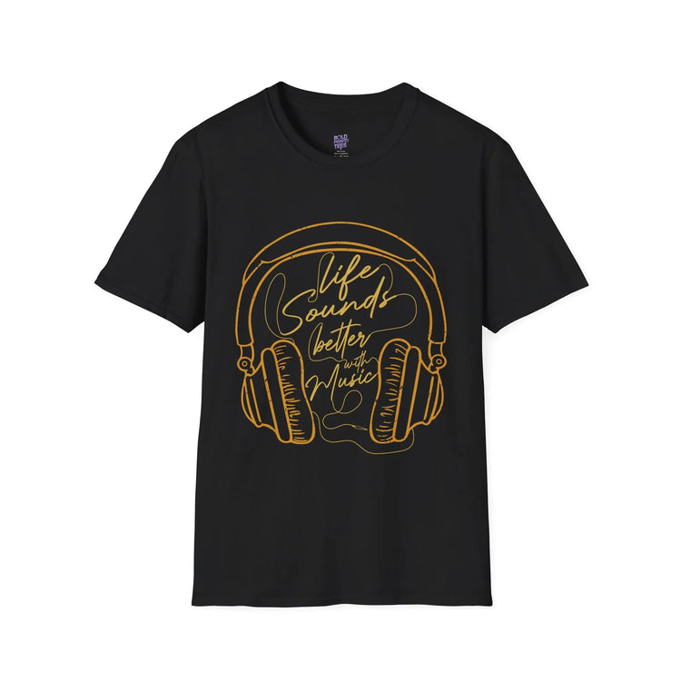 Life Sounds Better With Music Headphones Graphic Tee - Bold Printed Tees
