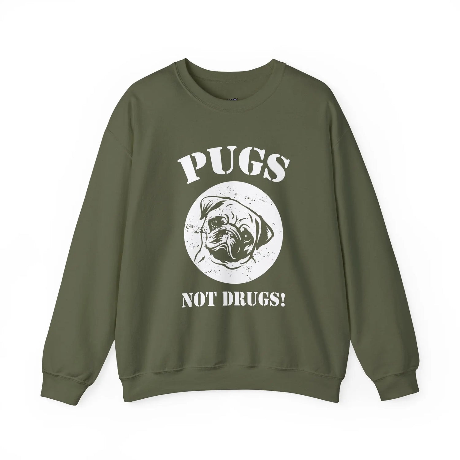 Pugs Not Drugs Sweatshirt Funny Dog Lover Crewneck, Cute Pug Graphic Pullover, Unisex Heavy Blend Sweater - Bold Printed Tees