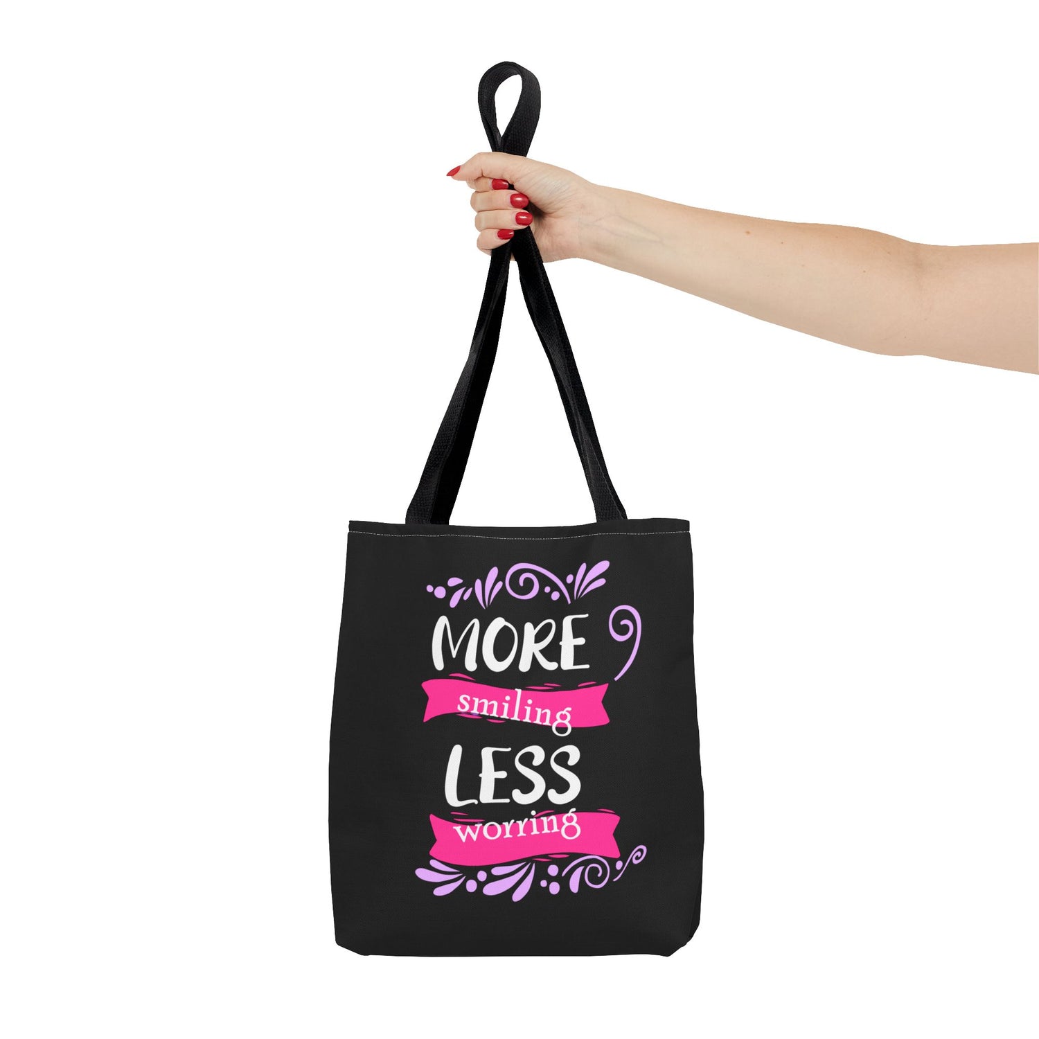 More Smiling Less Worrying Tote Bag - Bold Printed Tees