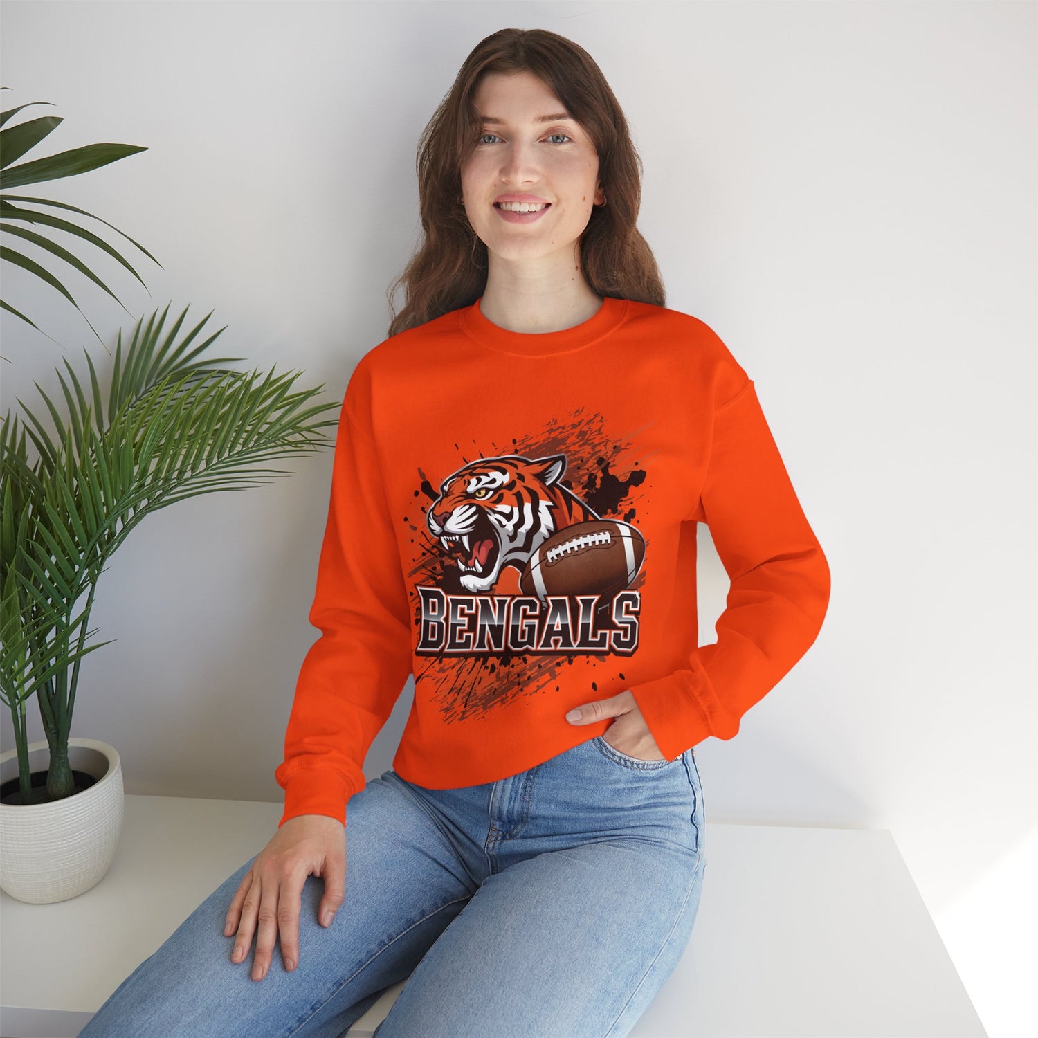 Bengals Football Fierce Tiger Bengal Cincinnati Crewneck Sweatshirt - Bold Printed Tees