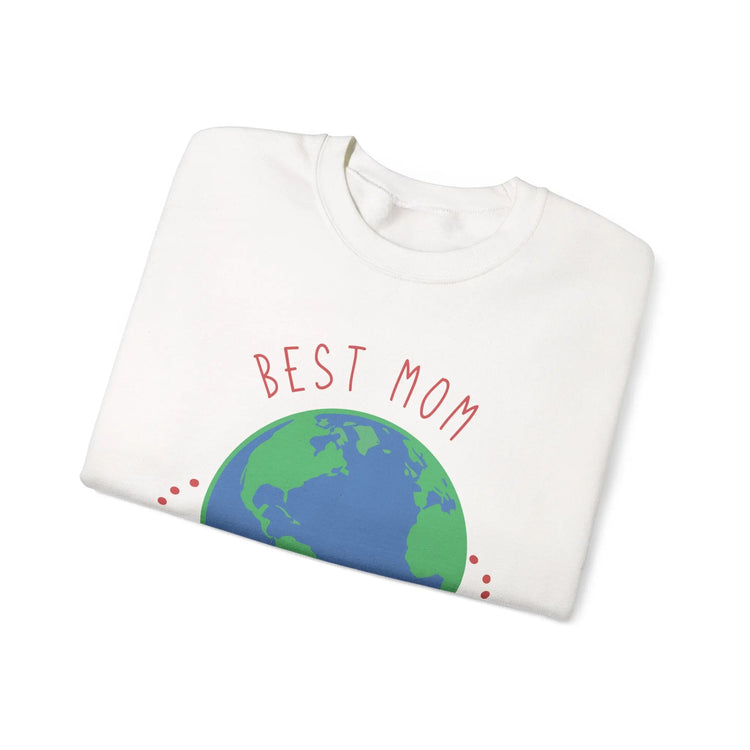 Best Mom in the World Crewneck Sweatshirt Cozy Mother’s Gift, Heartfelt Globe Design - Bold Printed Tees