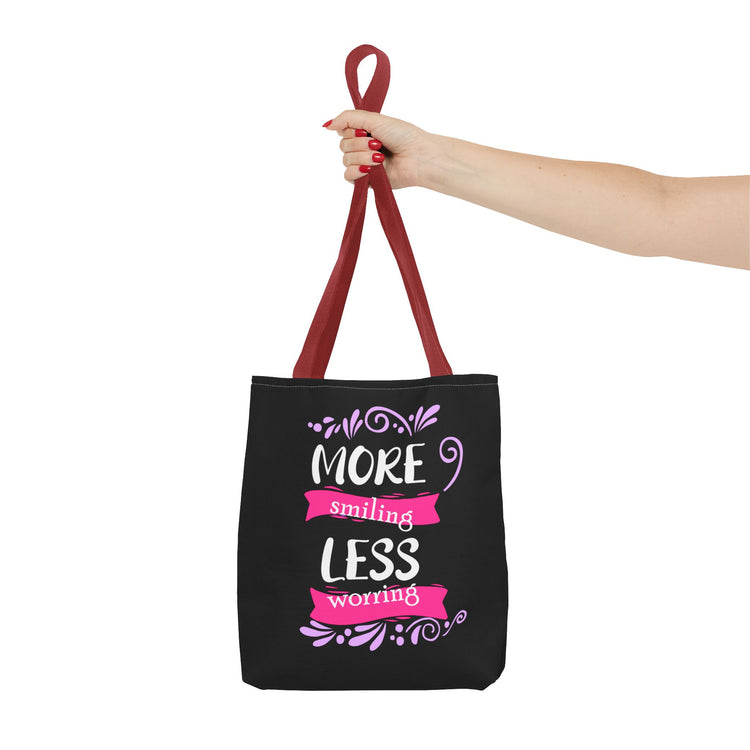 More Smiling Less Worrying Tote Bag - Bold Printed Tees