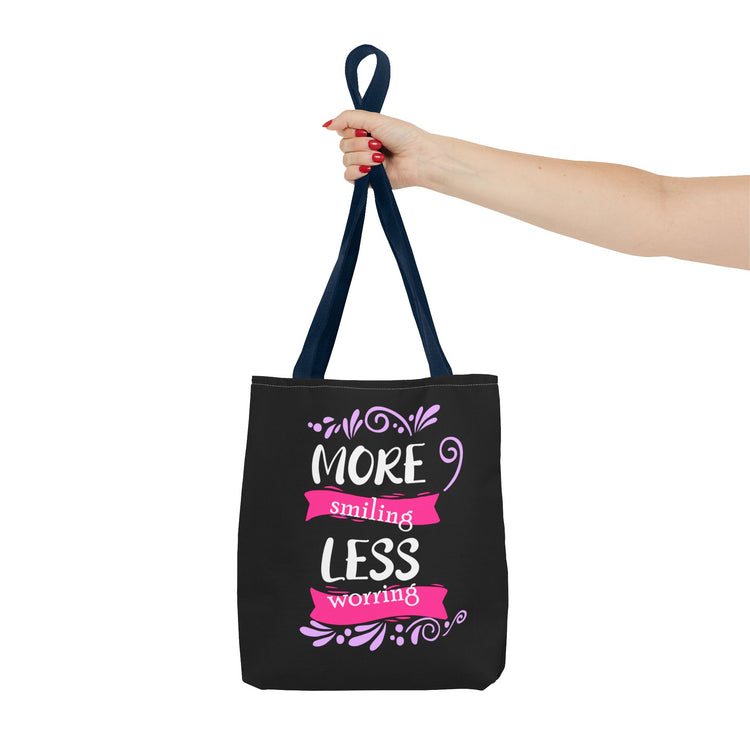 More Smiling Less Worrying Tote Bag - Bold Printed Tees