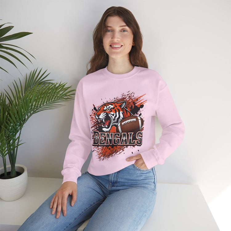 Bengals Football Fierce Tiger Bengal Cincinnati Crewneck Sweatshirt - Bold Printed Tees