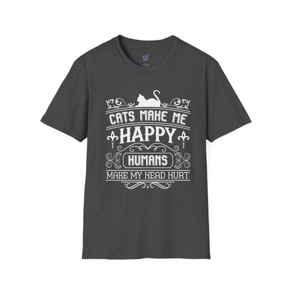 Cats Make Me Happy T-Shirt – Funny Cat Lover Tee, Gift for Cat Owners, Humorous Unisex Graphic Shirt