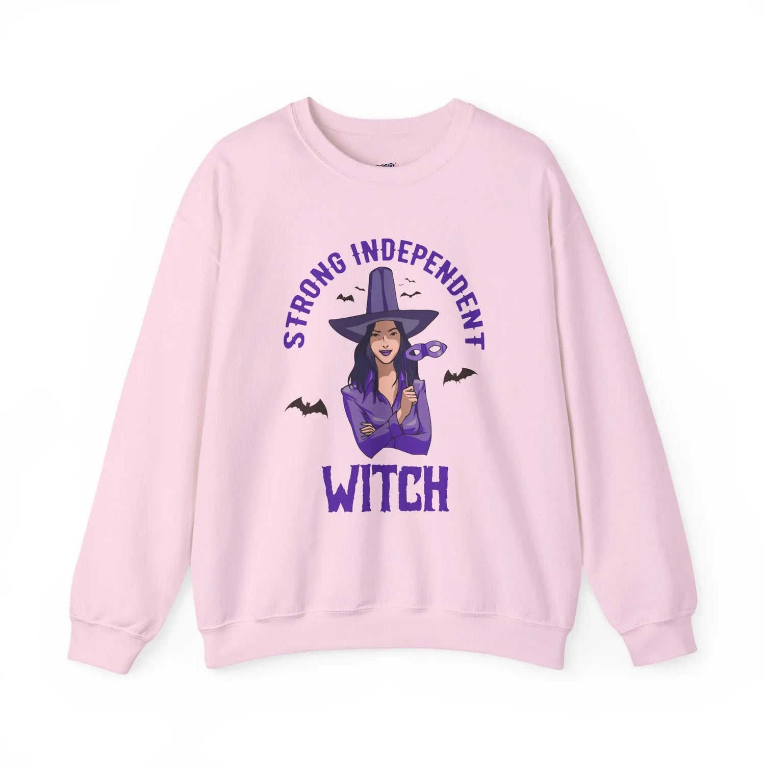 Strong Independent Witch Crewneck Sweatshirt | Halloween Cozy Graphic Pullover - Bold Printed Tees