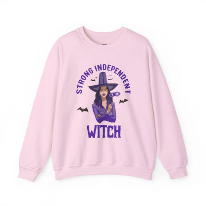 Strong Independent Witch Crewneck Sweatshirt | Halloween Cozy Graphic Pullover - Bold Printed Tees