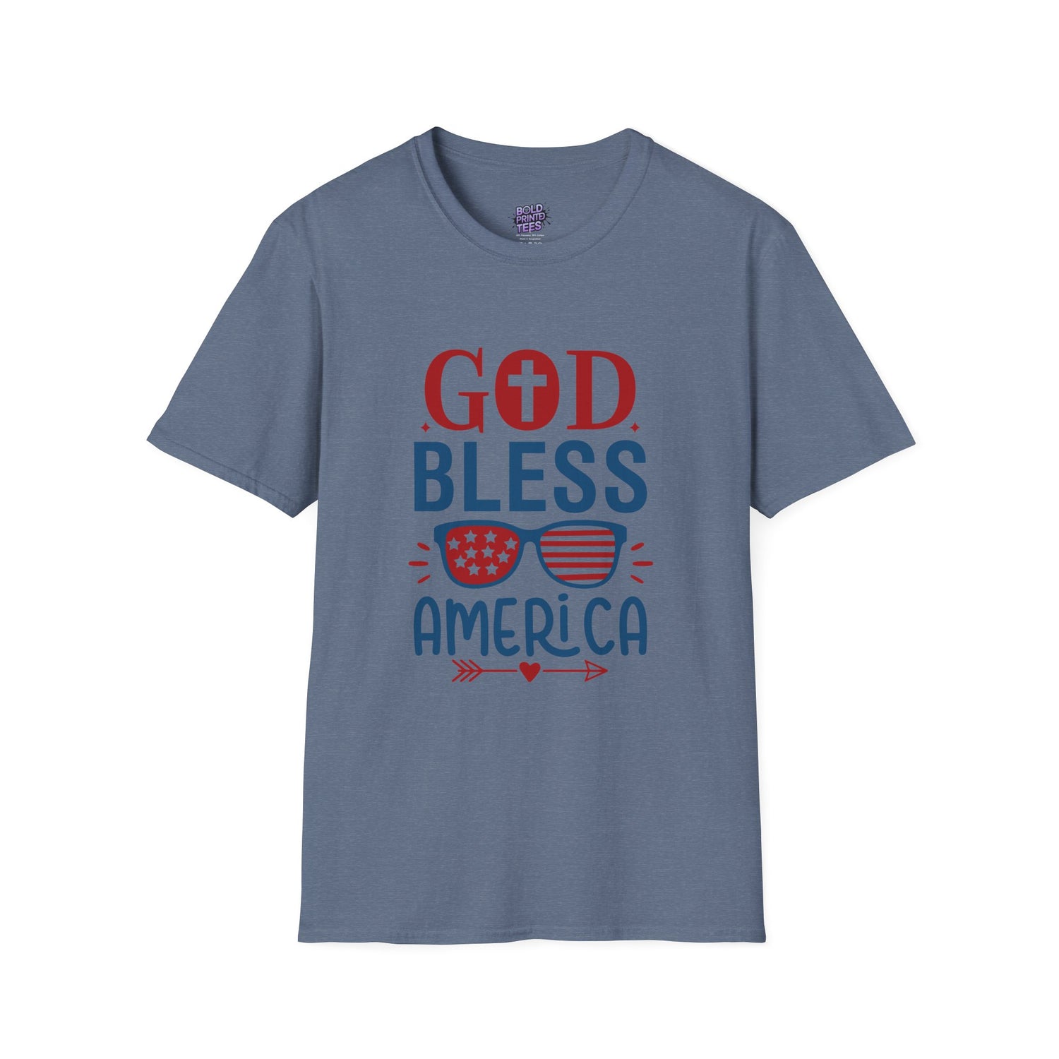 God Bless America T-Shirt — Patriotic Christian Tee with Cross & Flag Graphics - Bold Printed Tees