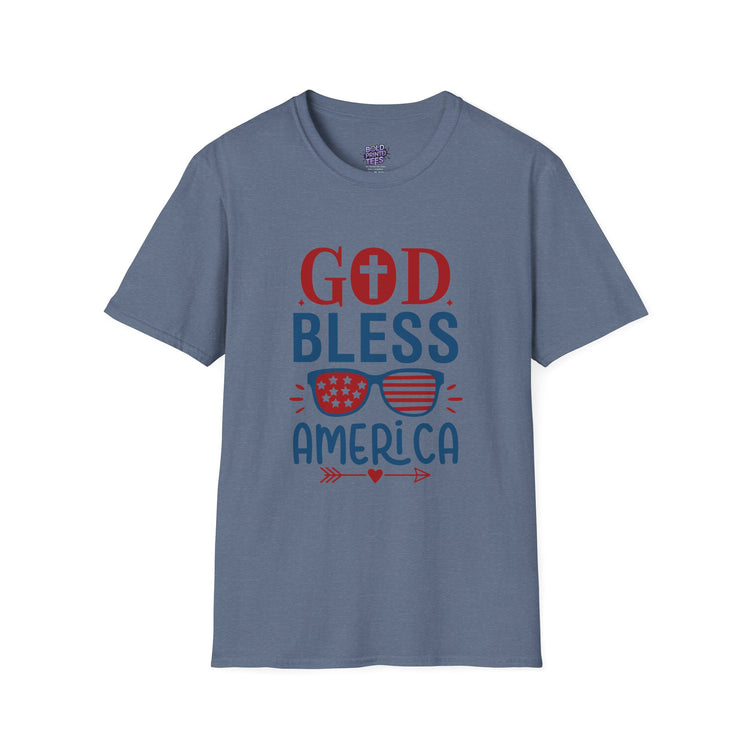 God Bless America T-Shirt — Patriotic Christian Tee with Cross & Flag Graphics - Bold Printed Tees