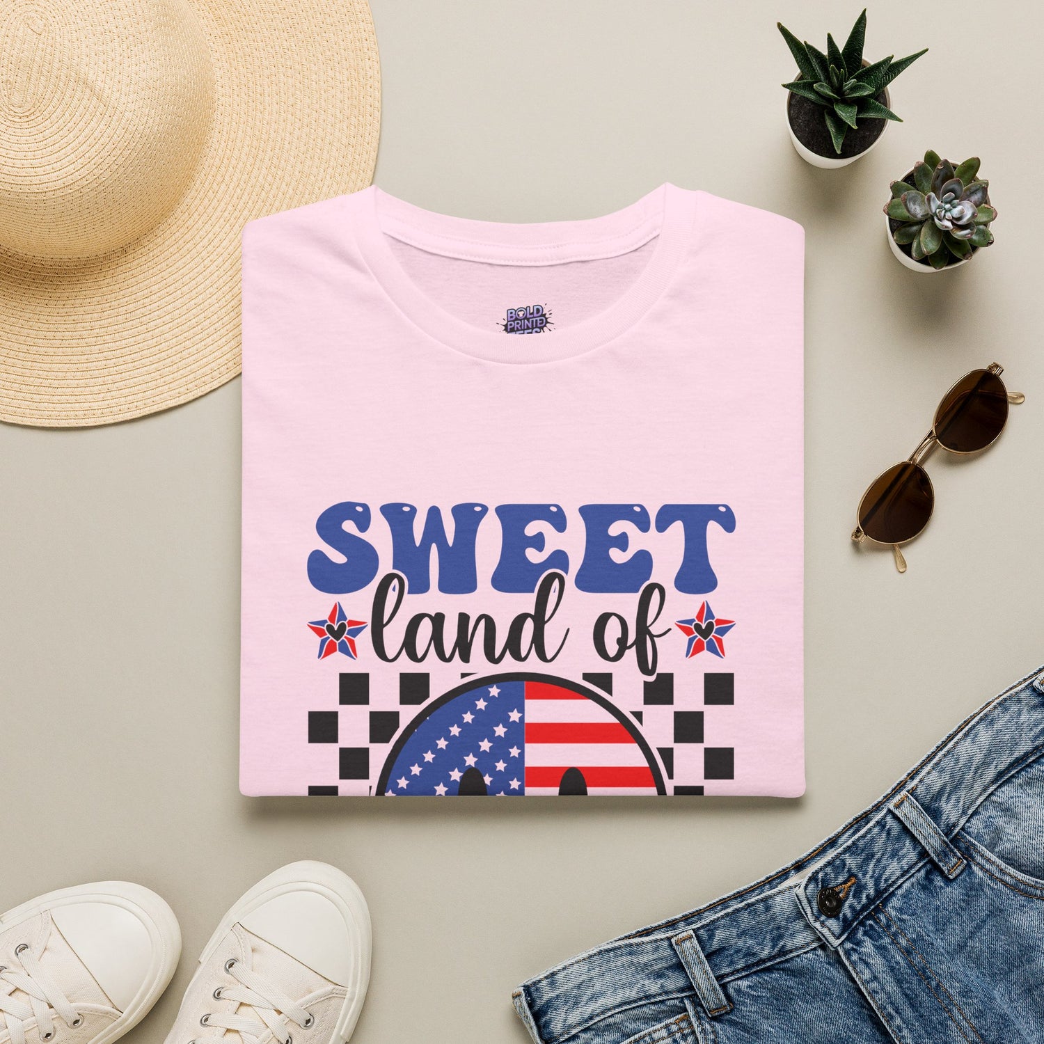 Sweet Land of Liberty T-Shirt Patriotic American Flag Graphic Tee - Bold Printed Tees